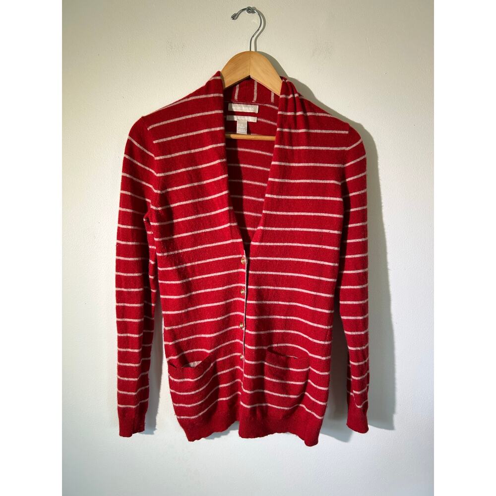 Banana Republic womens cardigan size S red white stripes wool cashmere blend